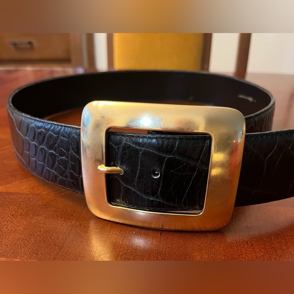 Vintage black faux crocodile skin chunky belt
